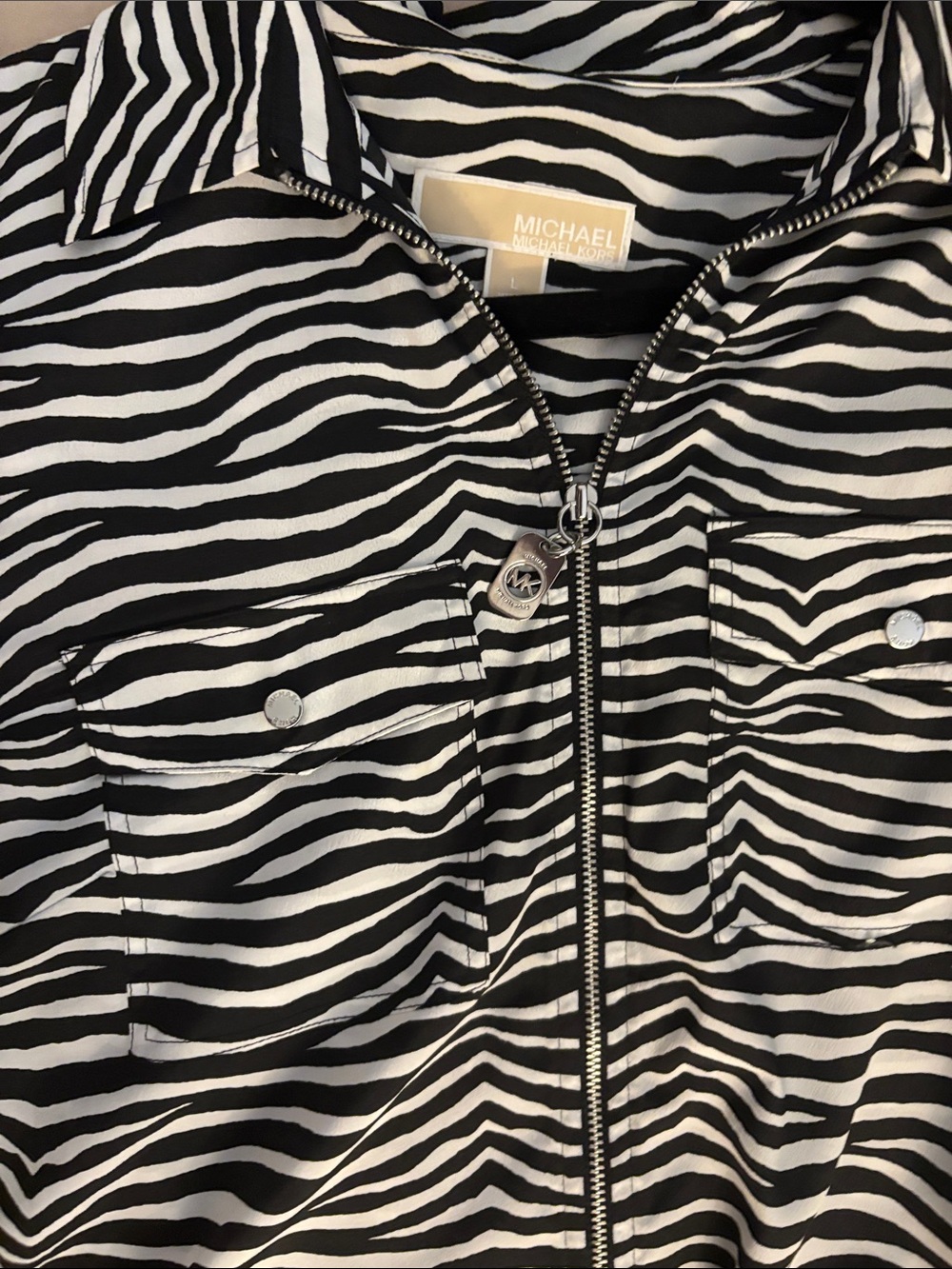 Michael Kors Black and White Zebra Print Blouse Jacket